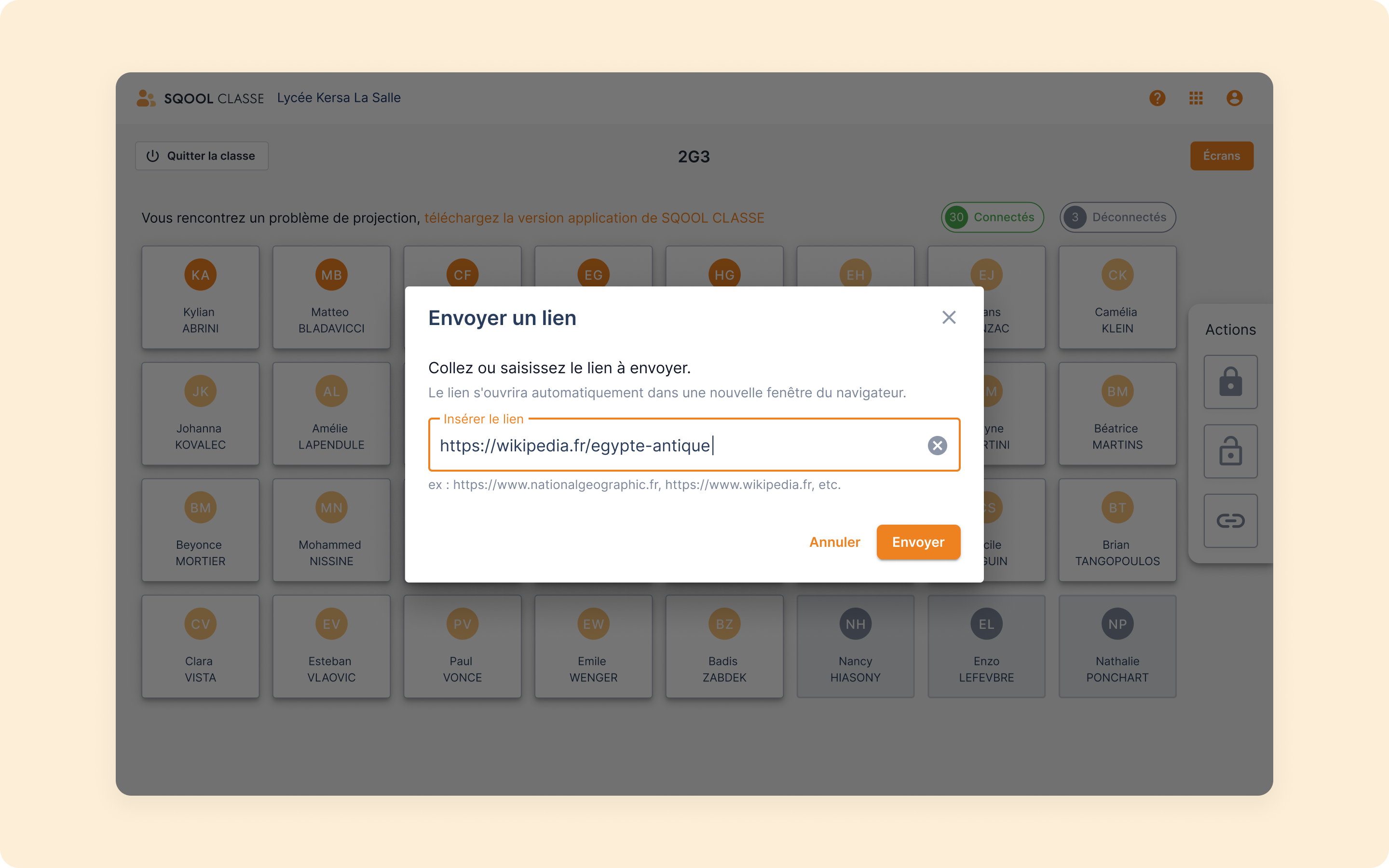 Partage de lien vers toute la classe : chaque navigateur ouvre la même page